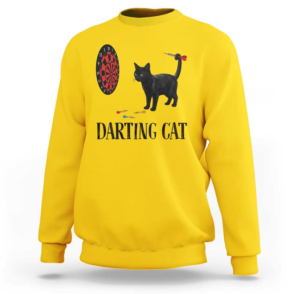 Funny Black Cat Darts Player Sweatshirt Darting Cat Dartist Gift - Wonder Print Shop