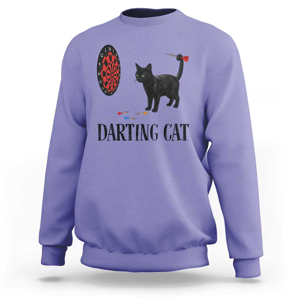Funny Black Cat Darts Player Sweatshirt Darting Cat Dartist Gift - Wonder Print Shop