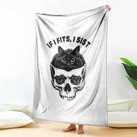 If I Fits I Sits Black Cat Skull Throw Blanket Gothic Dark Humor Gift
