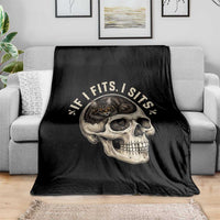Funny Gothic Black Cat Skull Throw Blanket If I Fits I Sits