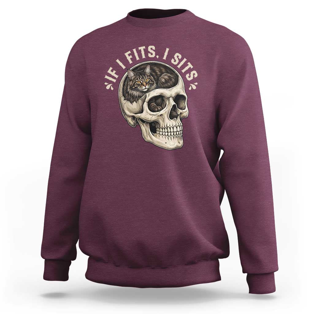 Funny Gothic Black Cat Skull Sweatshirt If I Fits I Sits