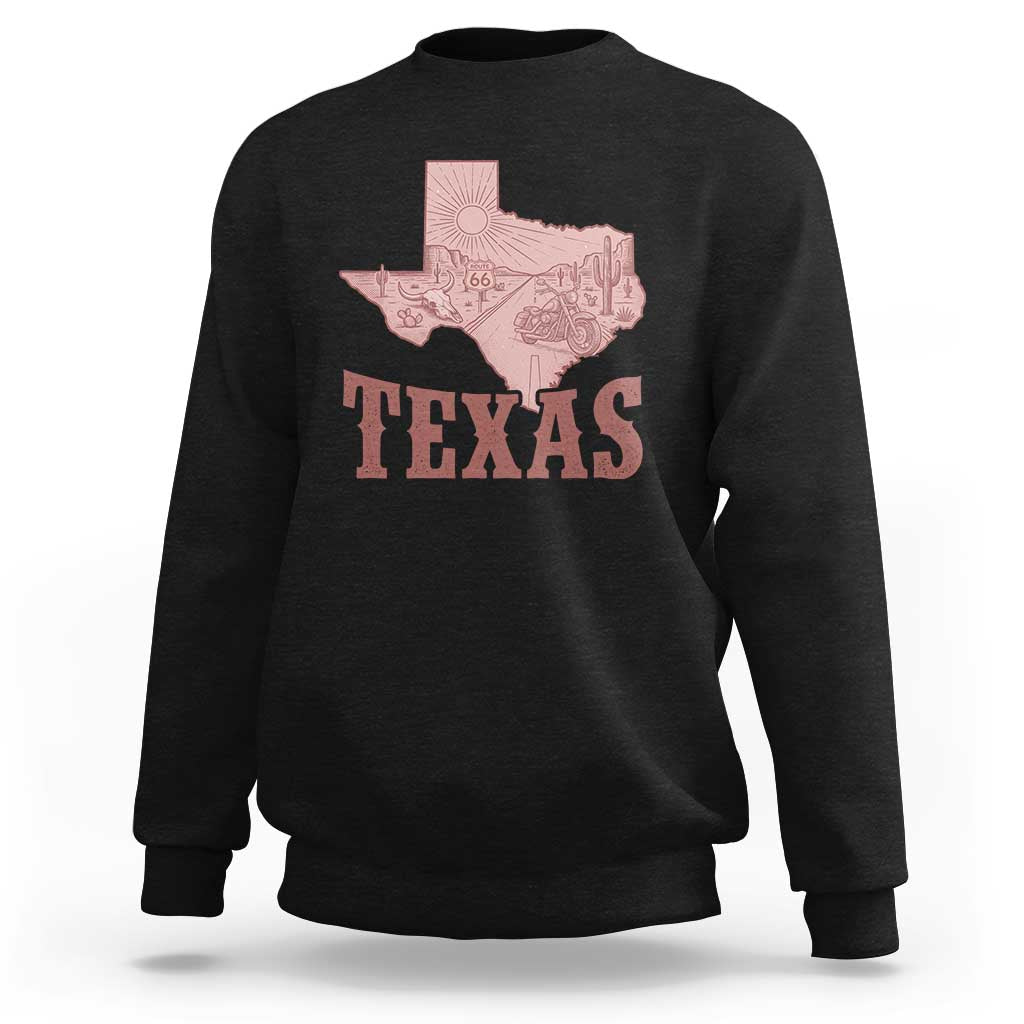 Texas Route Highway 66 Biker Sweatshirt Vintage Biker Road Trip