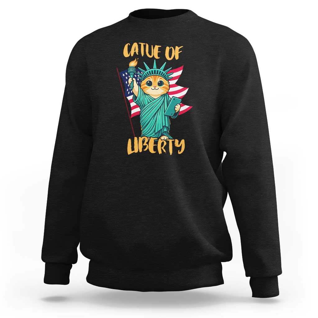 Cat Statue Of Liberty Sweatshirt Patriotic American Flag - Wonder Print Shop