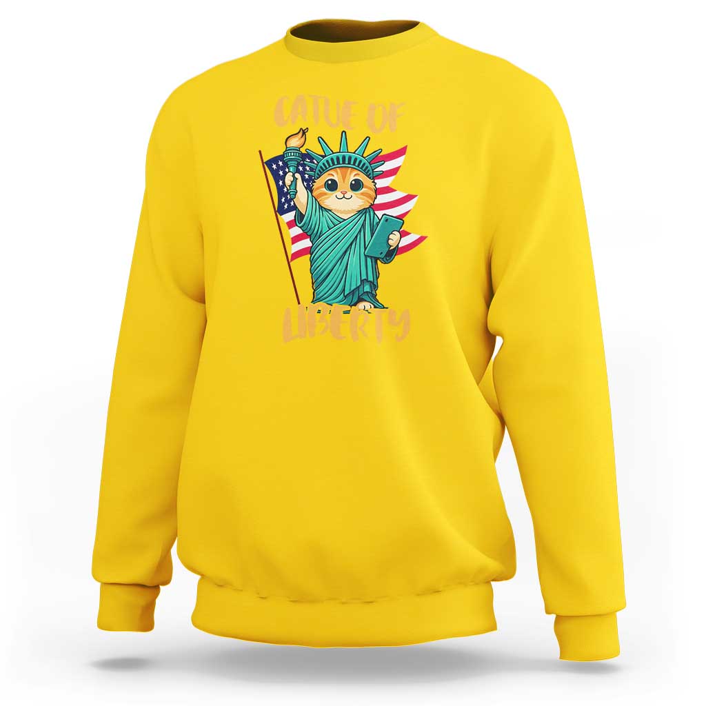 Cat Statue Of Liberty Sweatshirt Patriotic American Flag - Wonder Print Shop