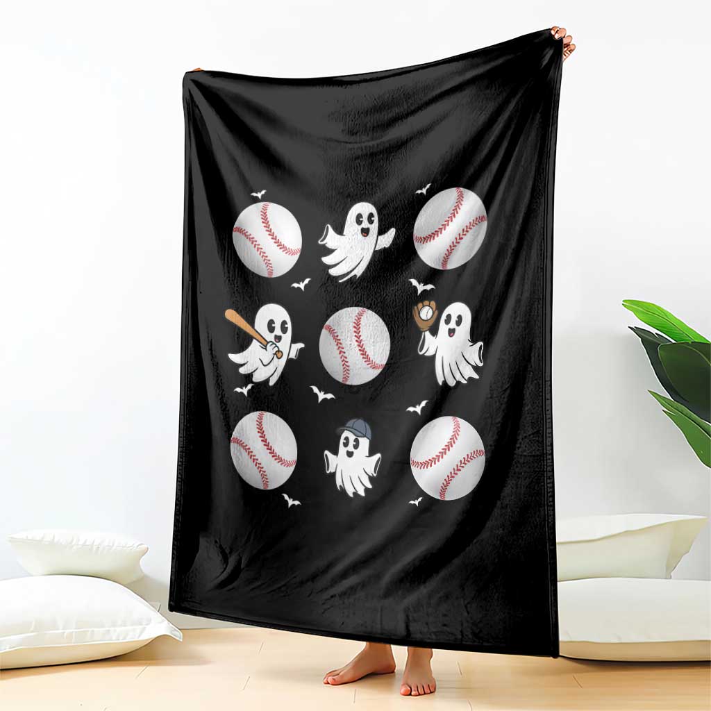 Halloween Baseball Throw Blanket Cute Ghost Playing Ball Gift - Wonder Print Shop