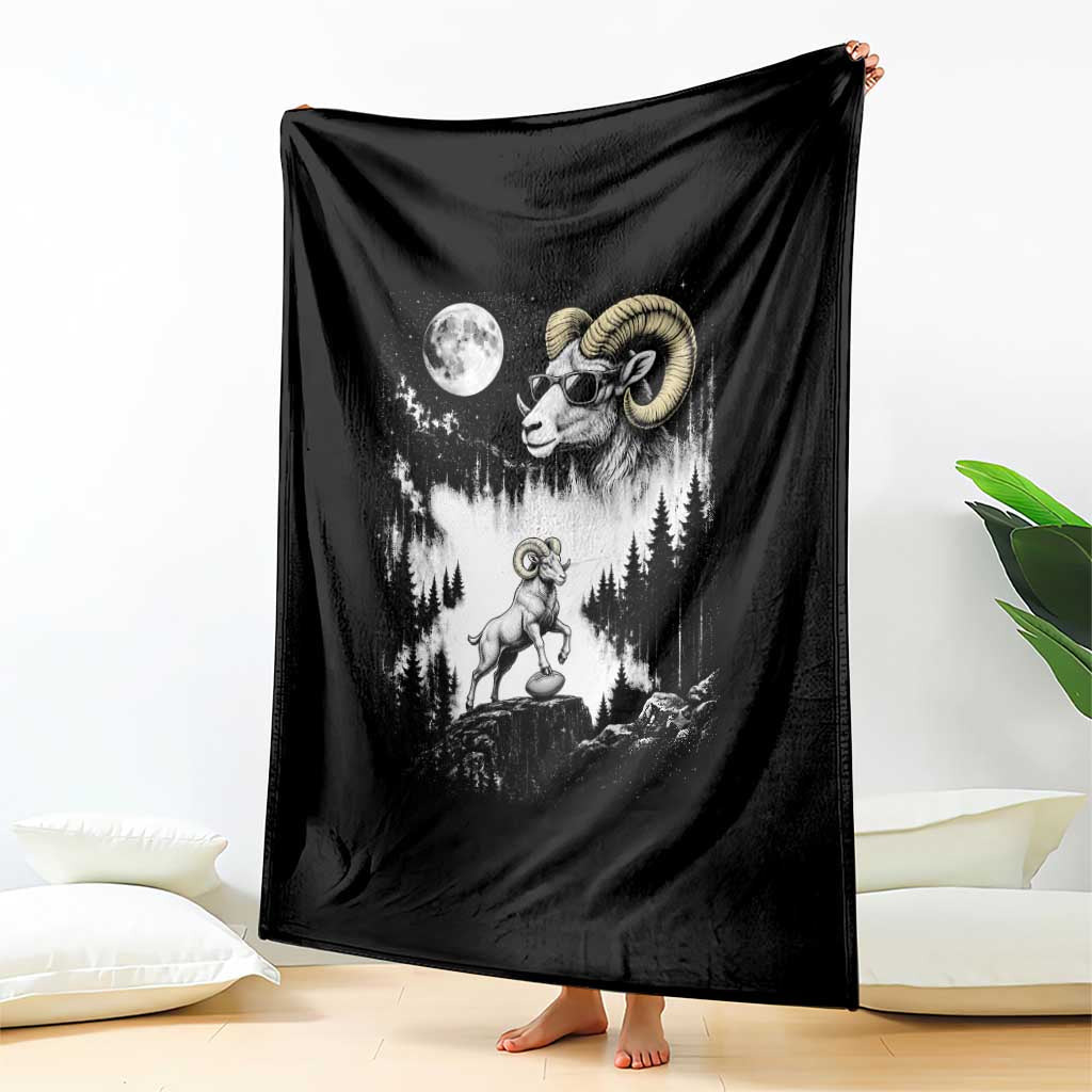 Cool Ram Wearing Sunglasses Moon Nature Vintage Graphic Throw Blanket