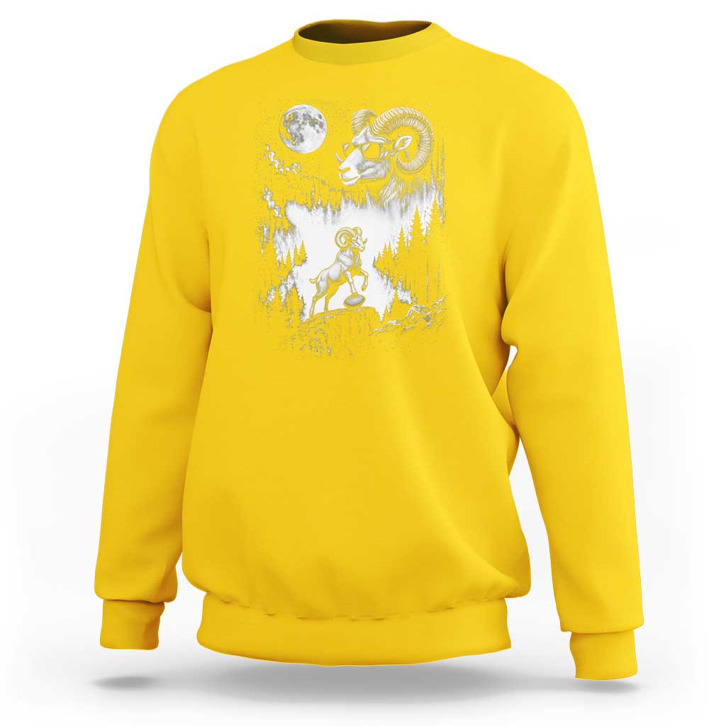 Cool Ram Wearing Sunglasses Moon Nature Vintage Graphic Sweatshirt