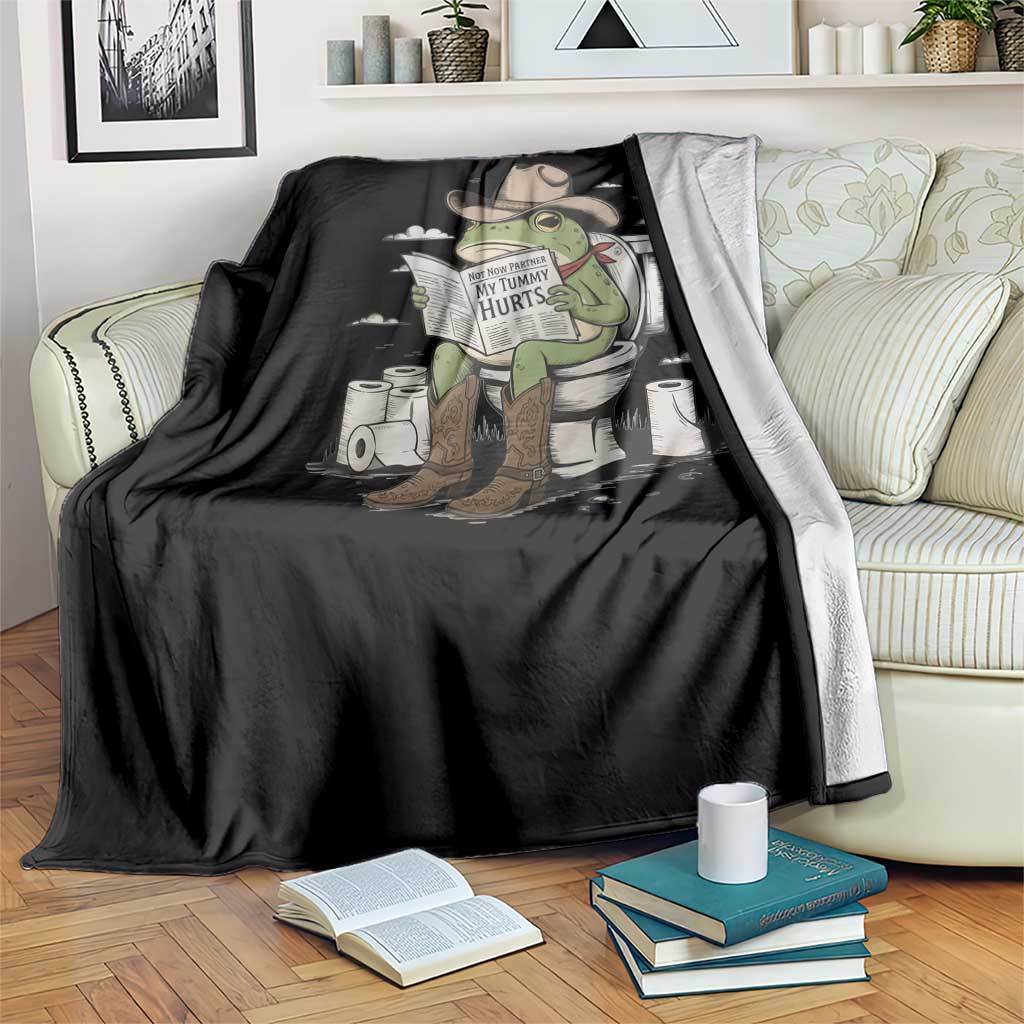 Funny Cowboy Frog Throw Blanket Not Now Partner My Tummy Hurts - Wonder Print Shop
