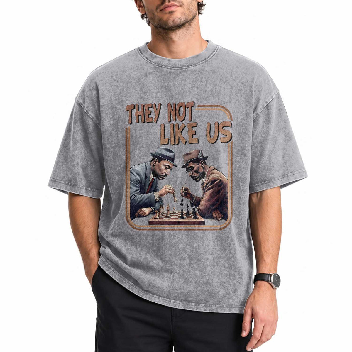 MLK And Malcolm X Washed Cotton T-Shirt They Not Like Us Revolutionary Leaders