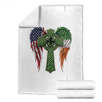 USA Flag Celtic Cross Irish American Throw Blanket St Patricks Day Gift