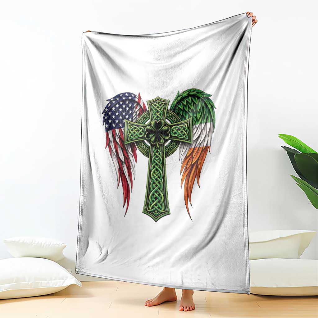 USA Flag Celtic Cross Irish American Throw Blanket St Patricks Day Gift