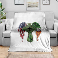 USA Flag Celtic Cross Irish American Throw Blanket St Patricks Day Gift