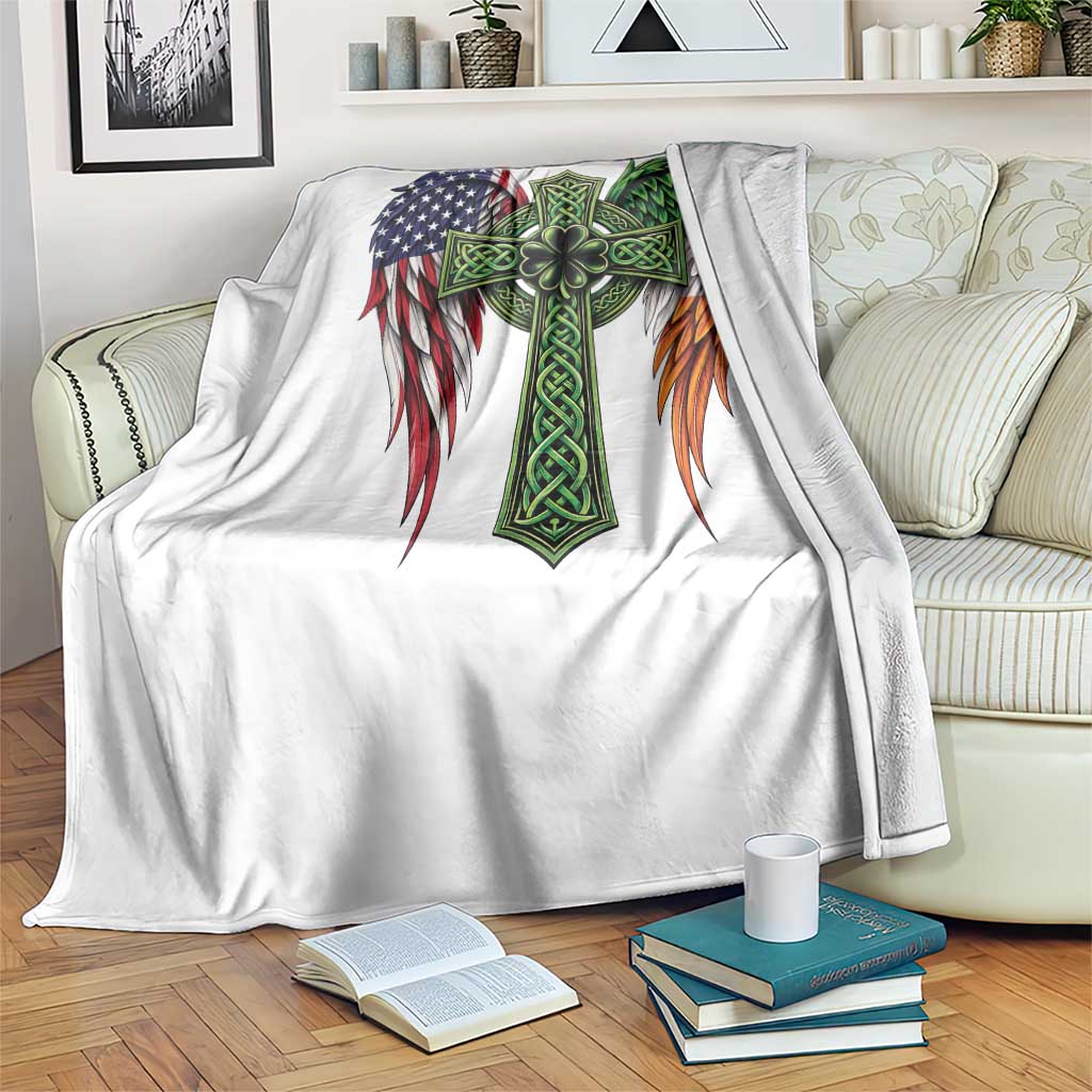 USA Flag Celtic Cross Irish American Throw Blanket St Patricks Day Gift