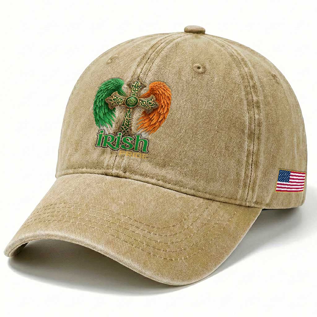 Irish Pride Celtic Cross Washed Cotton Baseball Cap Christian Gift