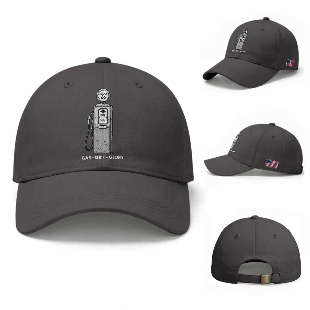 Route Highway 66 Americana Road Trip Baseball Cap Gas Grill Glory
