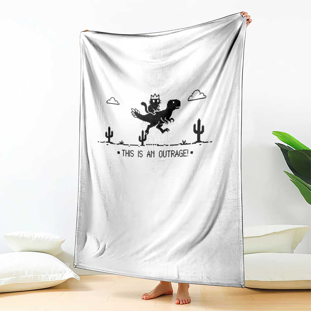 Funny Cat Riding Dinosaur Pixel Retro Throw Blanket This Is An Outrage