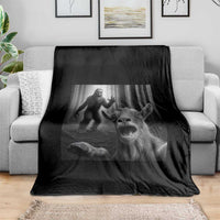 Goat Selfie With Bigfoot Throw Blanket Funny Cryptid Gift - Wonder Print Shop