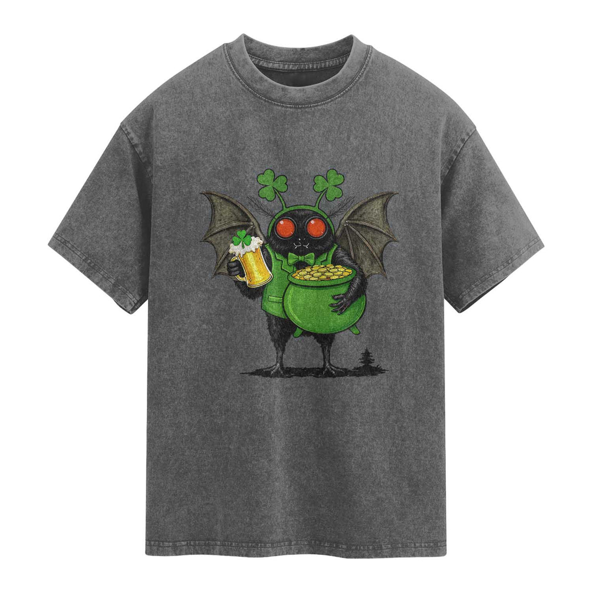 Funny Mothman Washed Cotton T-Shirt St Patricks Day Cryptid Gift