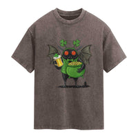 Funny Mothman Washed Cotton T-Shirt St Patricks Day Cryptid Gift