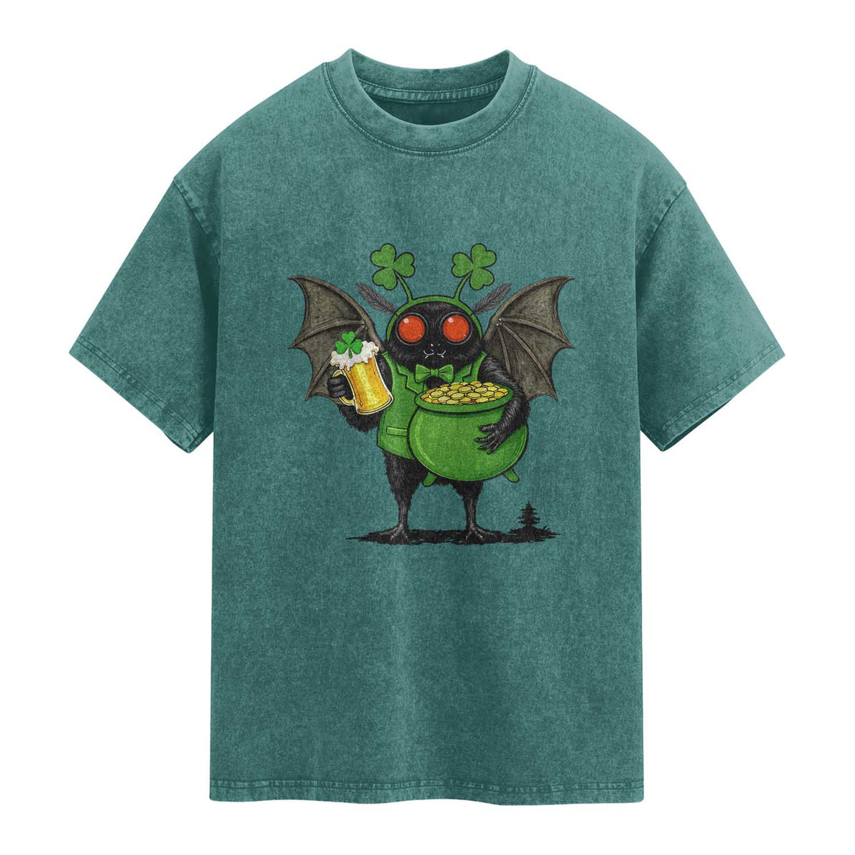 Funny Mothman Washed Cotton T-Shirt St Patricks Day Cryptid Gift