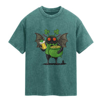 Funny Mothman Washed Cotton T-Shirt St Patricks Day Cryptid Gift