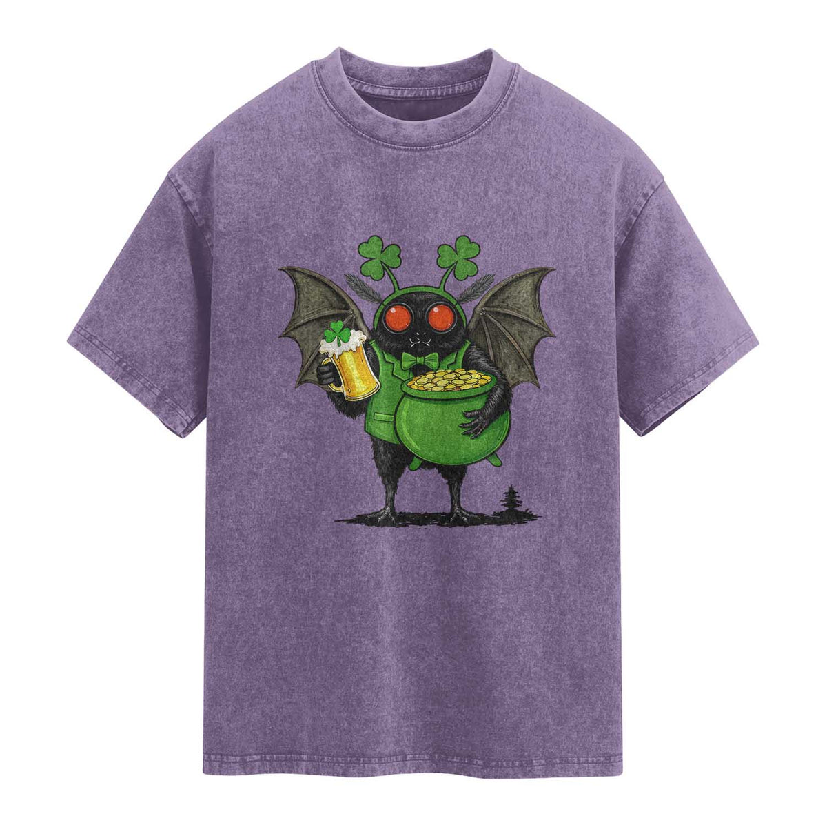 Funny Mothman Washed Cotton T-Shirt St Patricks Day Cryptid Gift