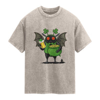 Funny Mothman Washed Cotton T-Shirt St Patricks Day Cryptid Gift
