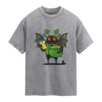 Funny Mothman Washed Cotton T-Shirt St Patricks Day Cryptid Gift