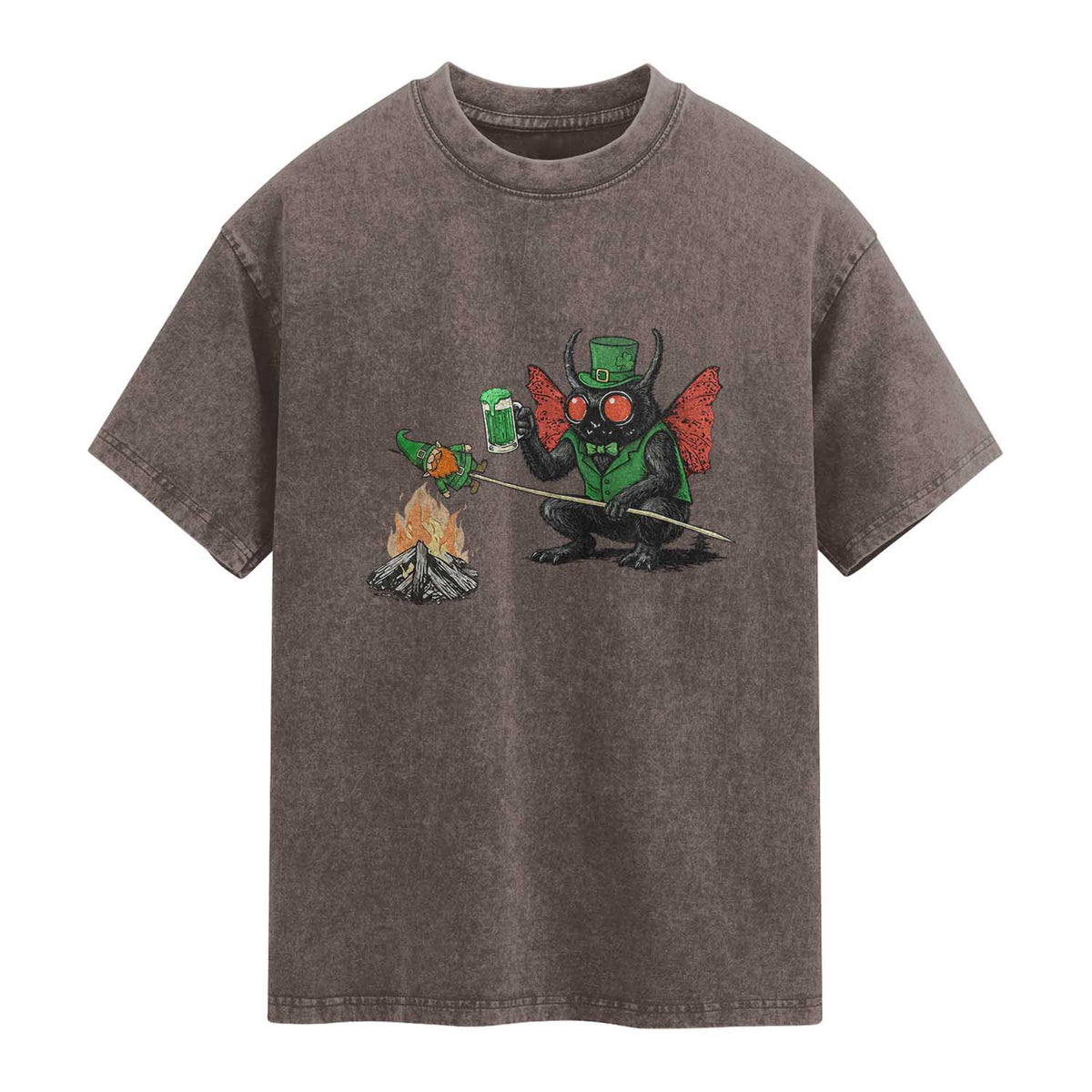 Funny Cryptid Mothman Washed Cotton T-Shirt St Patricks Day Gift