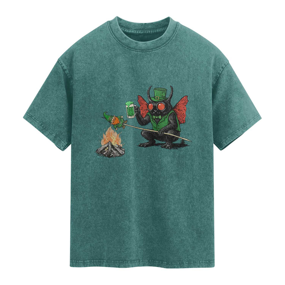 Funny Cryptid Mothman Washed Cotton T-Shirt St Patricks Day Gift