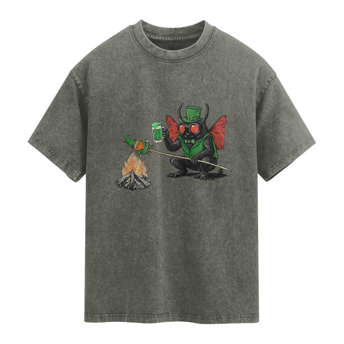 Funny Cryptid Mothman Washed Cotton T-Shirt St Patricks Day Gift