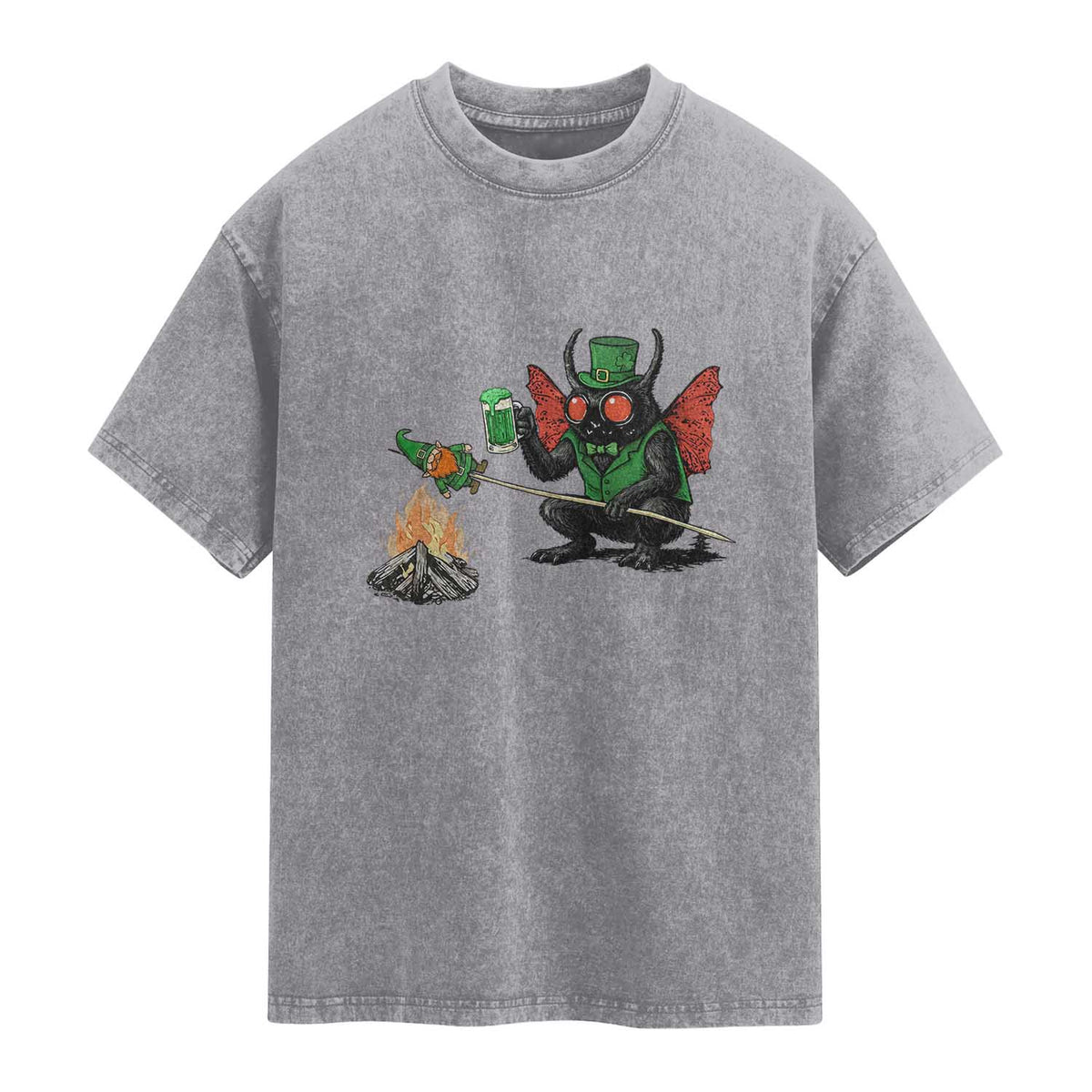 Funny Cryptid Mothman Washed Cotton T-Shirt St Patricks Day Gift
