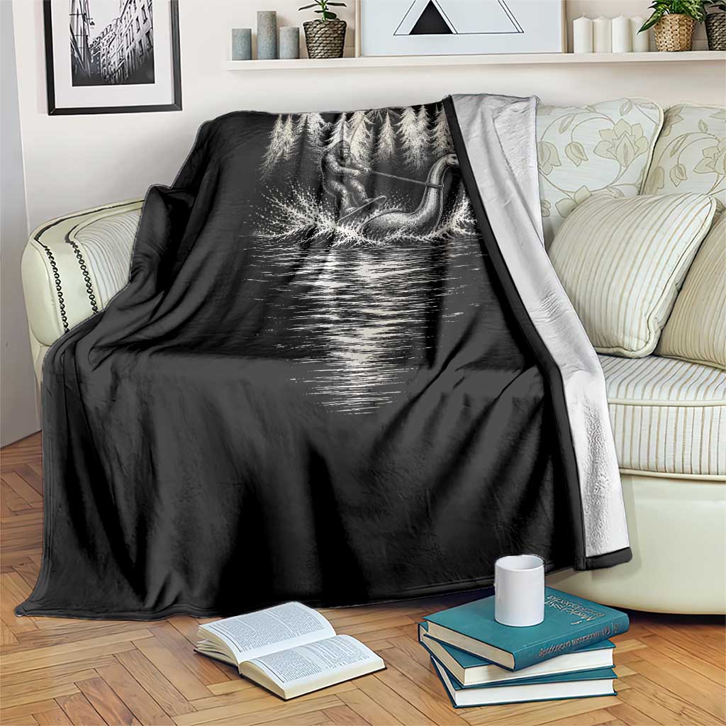 Funny Bigfoot Water Skiing Behind Nessie Throw Blanket Cryptid Lover