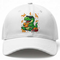 Funny Dinosaur Eating Chicken Nuggets Baseball Cap Food Lover Gift