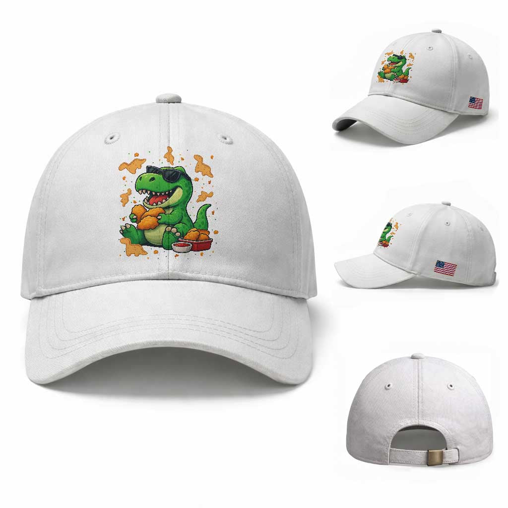 Funny Dinosaur Eating Chicken Nuggets Baseball Cap Food Lover Gift