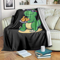Cute Dinosaur Eating Chicken Nuggets Throw Blanket Food Humor Gift - Wonder Print Shop
