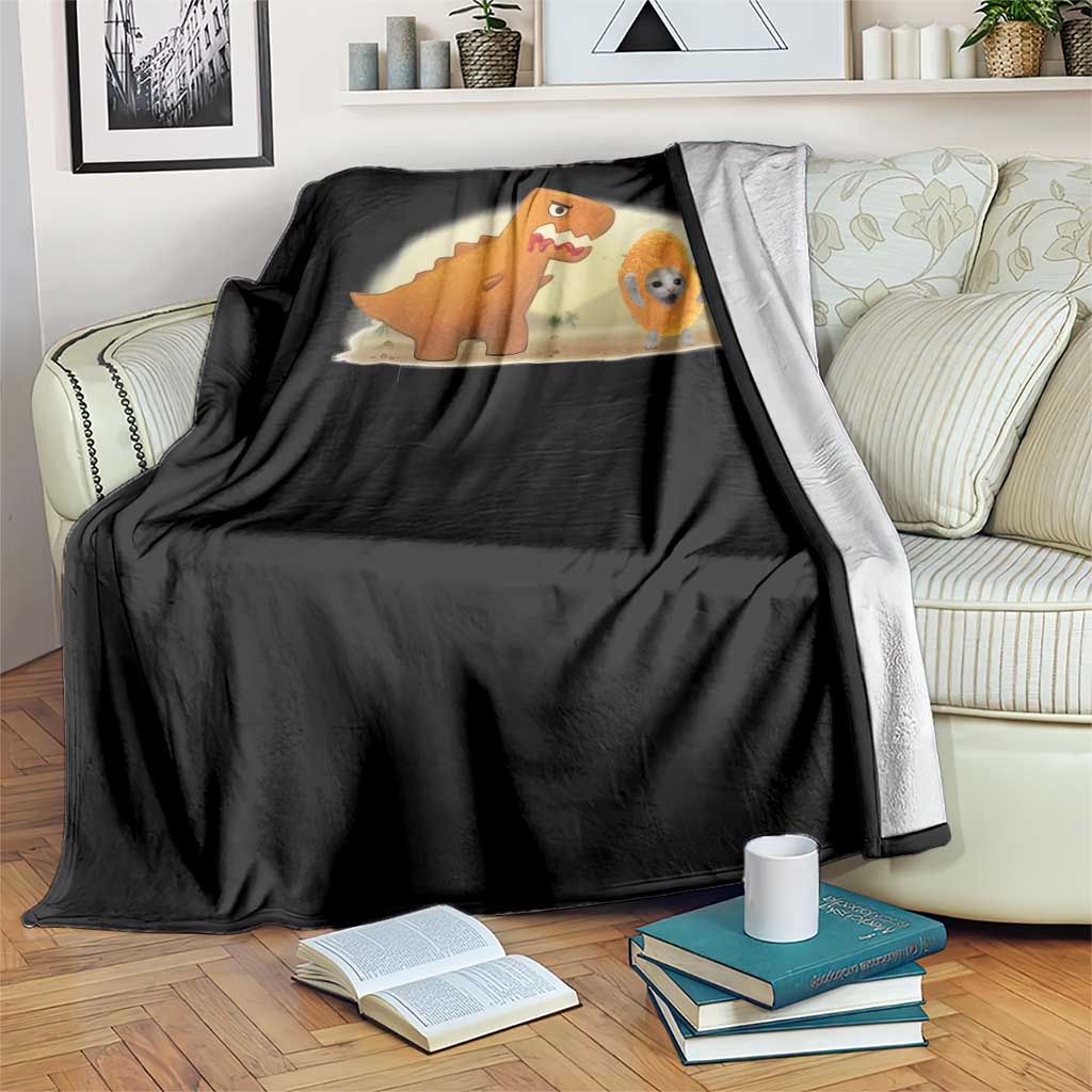 Dino Nuggets Chasing Cat Throw Blanket Funny Nugget Lover Gift - Wonder Print Shop
