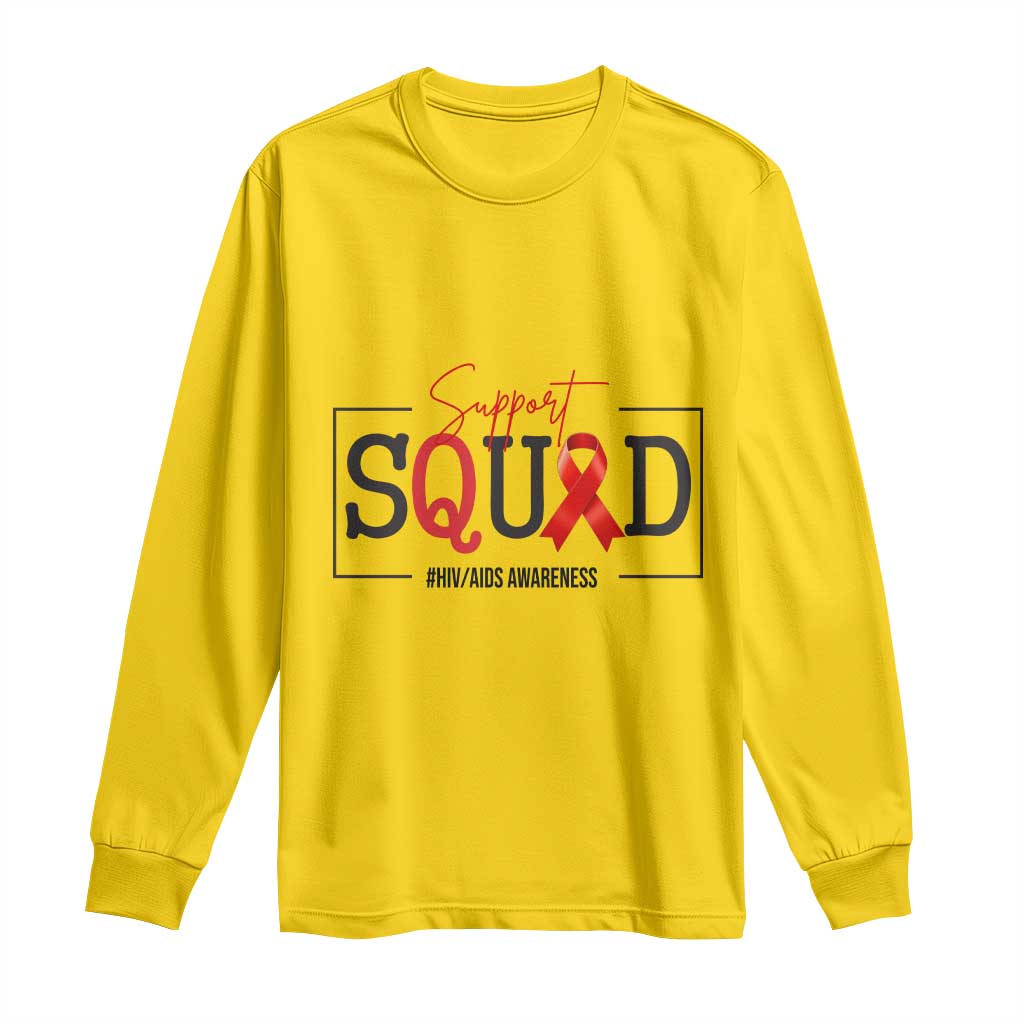 Support Squad Red Ribbon HIV AIDS Awareness Month Gift Long Sleeve Shirt - Wonder Print Shop