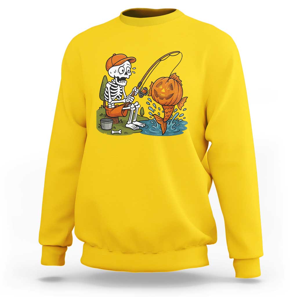 Halloween Fishing Lover Sweatshirt Skeleton Humor Gift - Wonder Print Shop