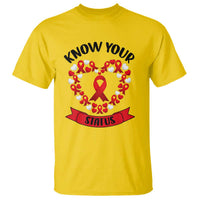 Know Your Status Red Ribbon HIV AIDS Awareness Support Month Gift T Shirt - Wonder Print Shop