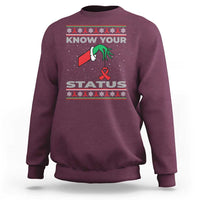 Funny Know Your Status Green Hand Sweatshirt Red Ribbon HIV Ugly Sweater Gift - Wonder Print Shop