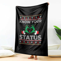 Know Your Status HIV Awareness Gift Throw Blanket Ugly Sweater Green Hand Red Ribbon - Wonder Print Shop