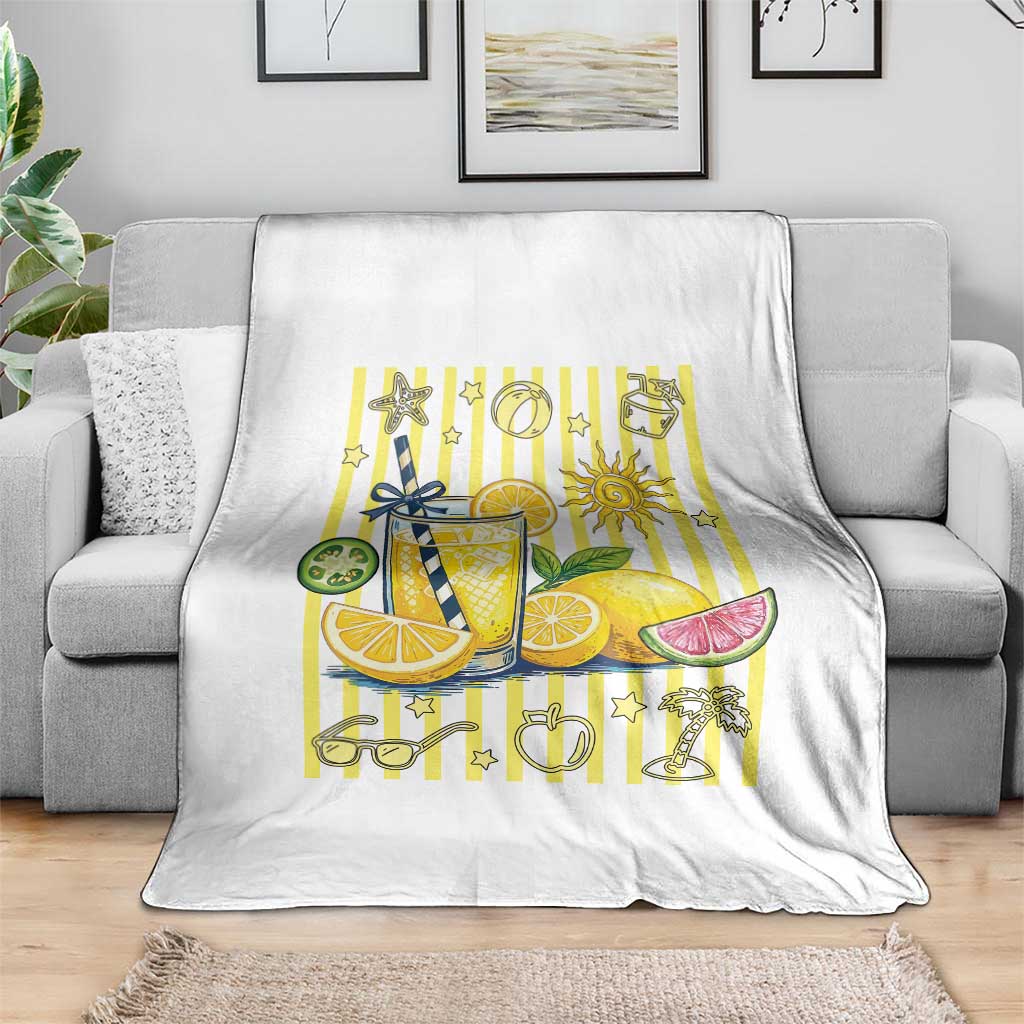 Striped Summer Lemonade Throw Blanket Preppy Brushstroke Aesthetic Graphic