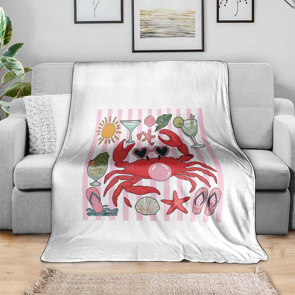 Funny Crab Tropical Summer Vacation Gift Throw Blanket Striped Summer Beach Vibes