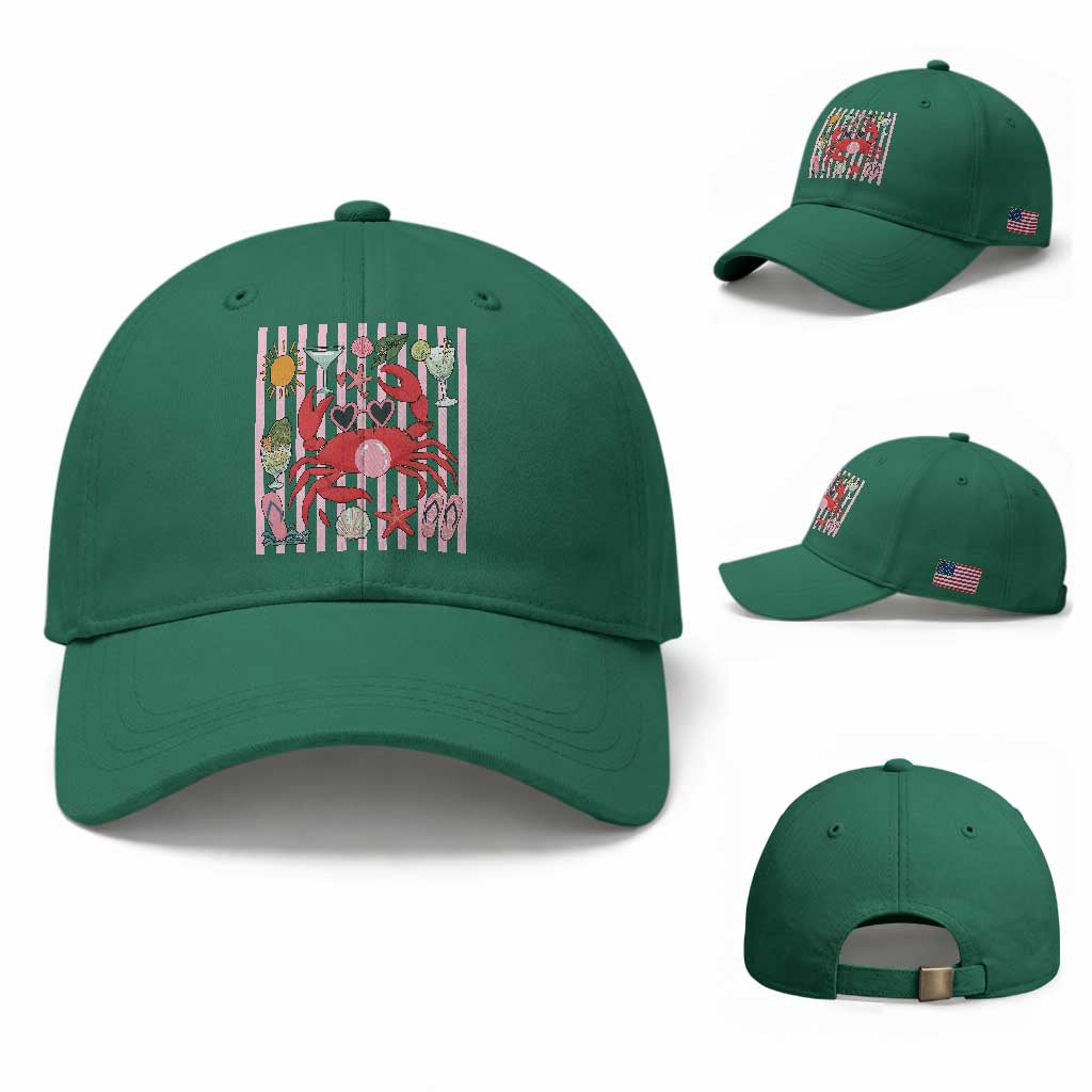 Funny Crab Tropical Summer Vacation Gift Baseball Cap Striped Summer Beach Vibes