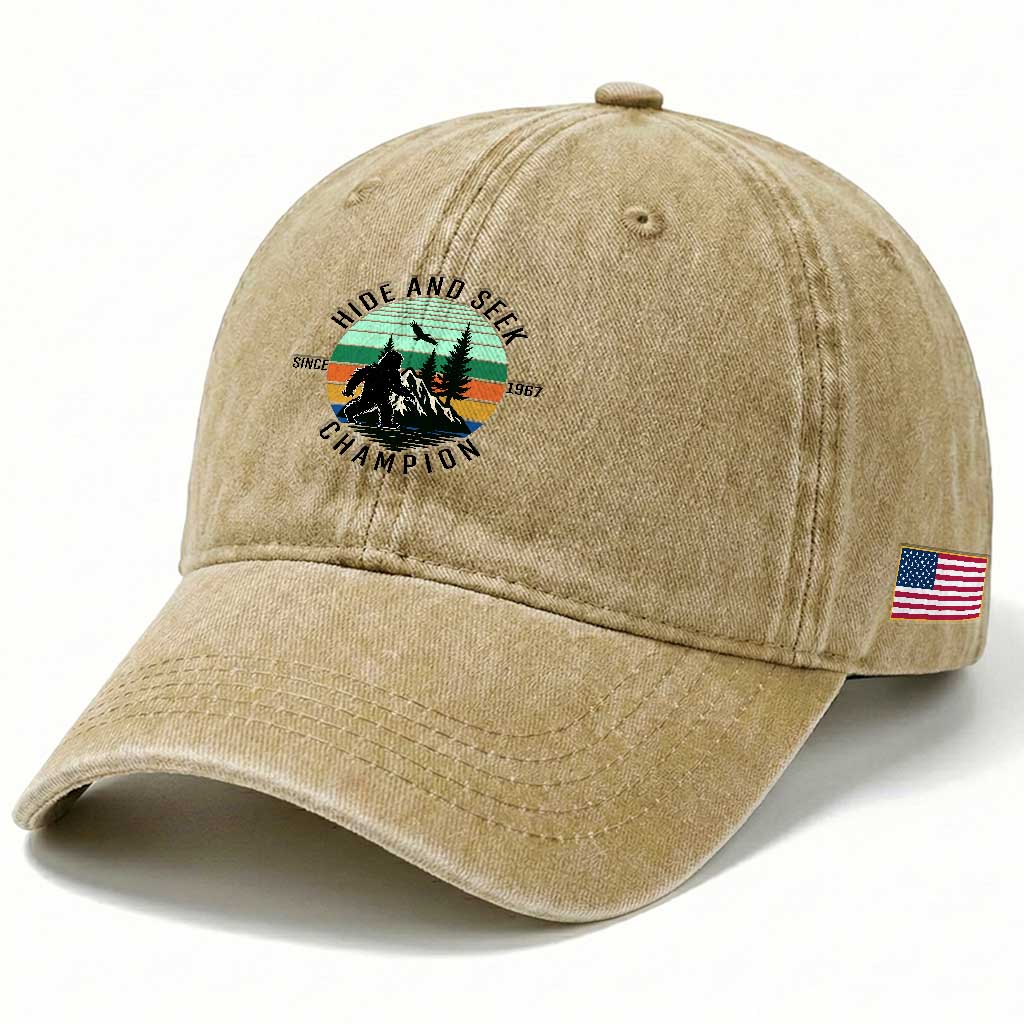 Hide And Seek Champion Washed Cotton Baseball Cap Bigfoot Lover Gift