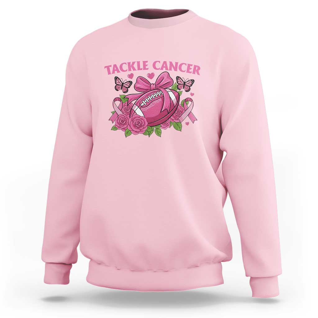 Tackle Cancer Sweatshirt Football Breast Cancer Awareness Pink Ribbon TS12