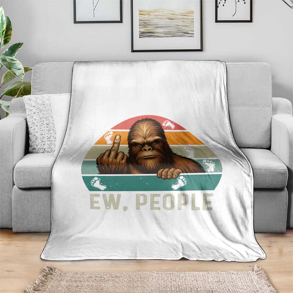 Bigfoot Lover Throw Blanket Funny Ew People Retro Sunset Design - Wonder Print Shop