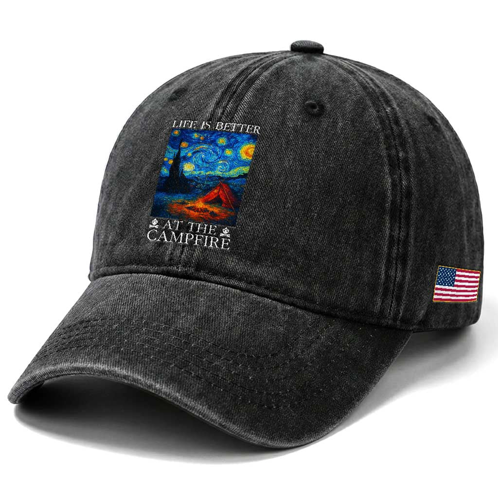 Funny Camping Washed Cotton Baseball Cap Life Is Better At The Campfire