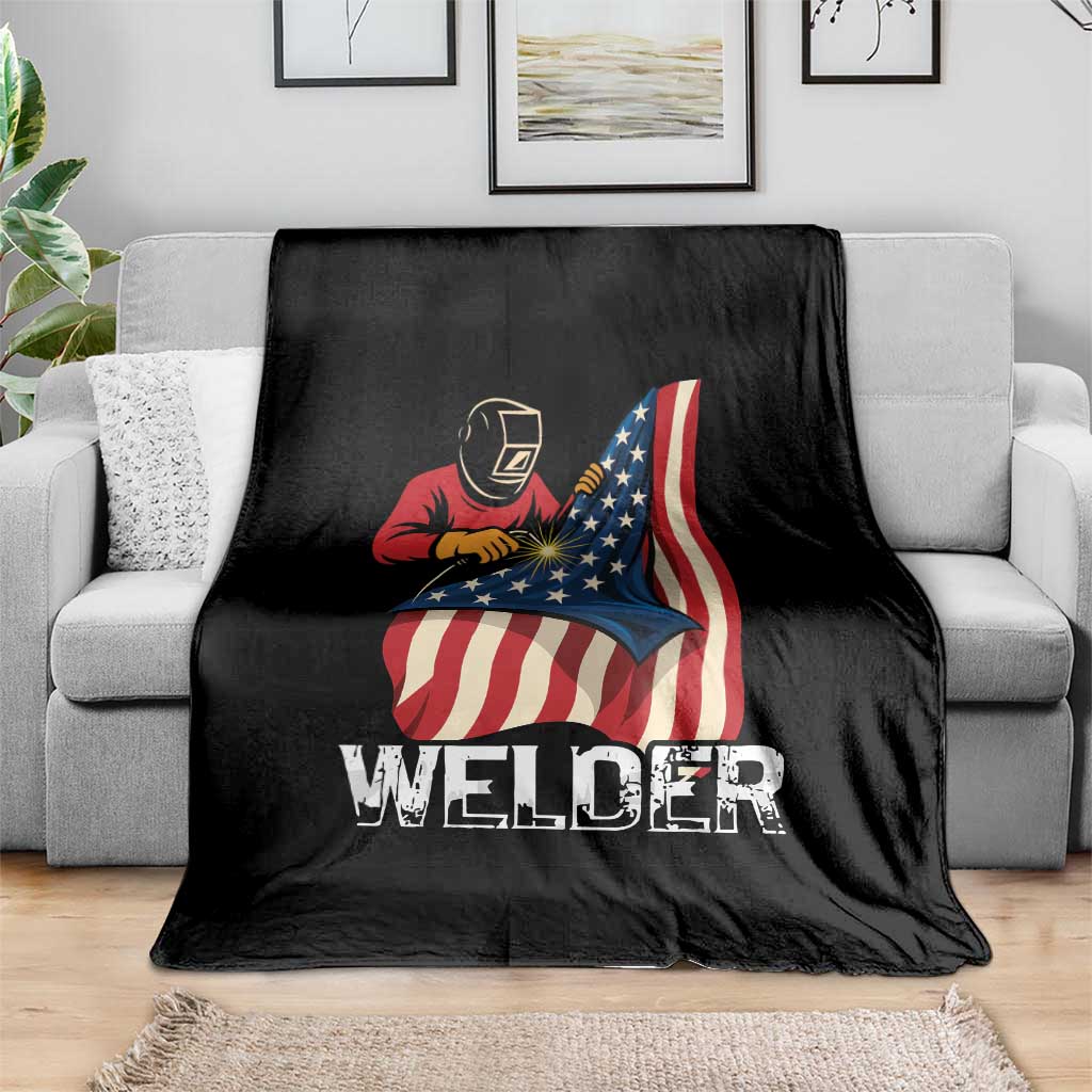Welder Patriotic American Flag Throw Blanket - Wonder Print Shop